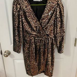 Astr the Label Gold/Leopard Faux wrap dress